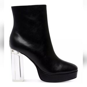 Acrylic Heel Faux Leather Zipper Heeled Boots